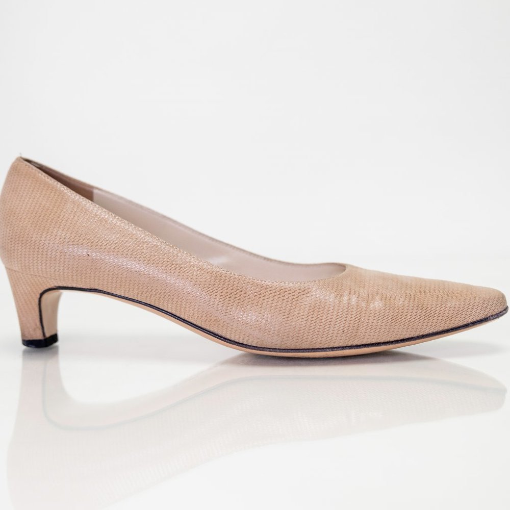 Ferragamo Suede Low Heel Pumps / Lizard / Designer